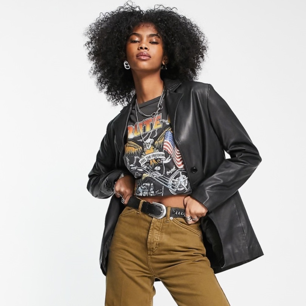 Barney’s Originals real leather boxy fit blazer